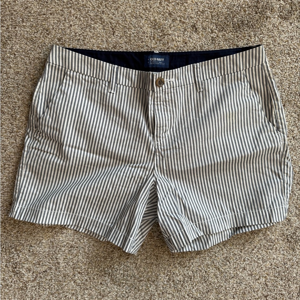 Navy and White Striped Shorts